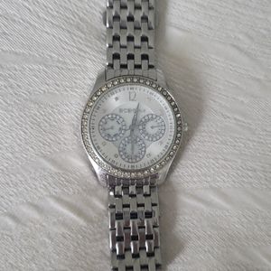BCBG silver watch with cz